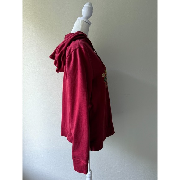 Lucky Brand Embroidered Zip Hoodie Asian Art Bird Floral Graphic Red Size XL - Picture 4 of 16